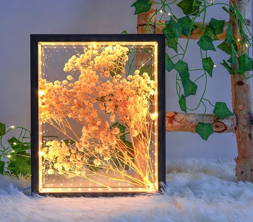 Shadow Box Frame with Lights 10'' ×8 '' Memory Boxes Keepsakes Display Case Dried Flower 3D Deep Picture Frame Memorial Gifts Memorabilia Medal Wedding Travel Baby Items (Black) - color: Black