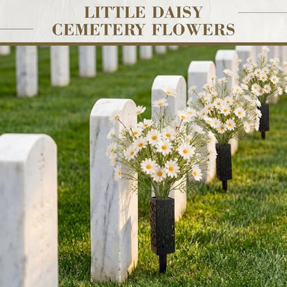 Suncalla 2 Set 26 Inch Cemetery Flowers for Grave, White Daisy Flowers Artificial Faux Wildflowers Bouquets for Spring Home Decorations, Holiday Bush, Indoor Floral, Cemetery Flower - style: Daisy