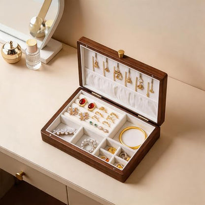 Black Walnut Wooden Jewelry Box, Velvet Lined Necklace Organizer for Women - color: 1 Layer