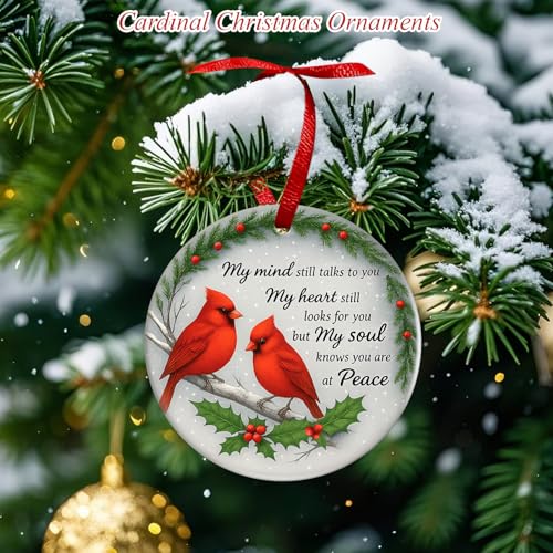 Cardinal Memorial Ornaments – Ceramic Red Cardinal Gifts, Sympathy Gifts for Loss of Loved One, Bereavement & Remembrance Gifts, in Memory of Loved One Hanging Decor, Christmas Decorations