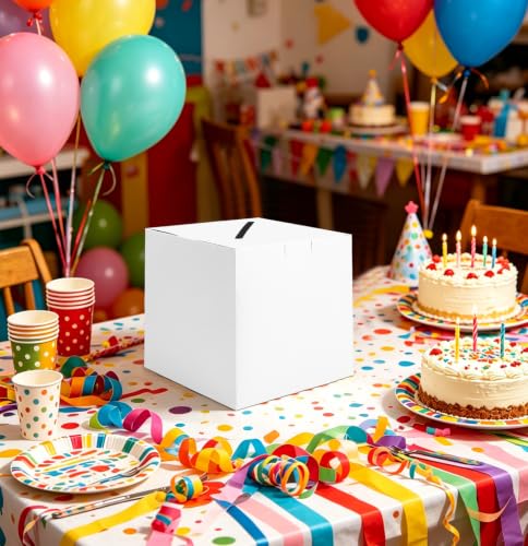 SietDESEO White Card Box with Slot Money Gift Card Box Holder for Party Wedding Reception Birthday Graduation Bridal Shower Baby Shower Diaper Raffle Box - color: WHITE CARD BOX, size: 7.8 X 7.8 X 7.8 INCH