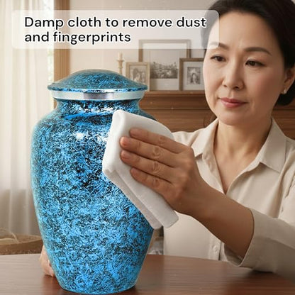 Alpha Living Home Cremation Urn for Human Ashes, Blue, Adult - color: Dark Blue/Silver/Black, size: Classic Marble 11"H x 6"W