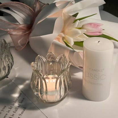 Tulip Votive Candle Holders Set of 12, Tea Light Candle Holder Glass for Table Centerpiece, Tealight Candle Holders for Wedding Déco, Birthday, Anniversary, Parties, and Holiday (Clear) - color: Clear - Set of 12