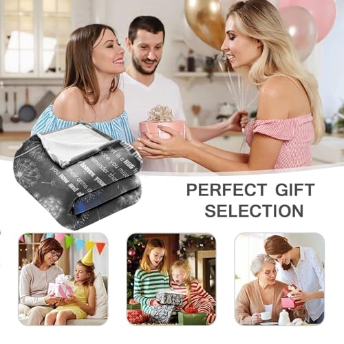 Hugs From Heaven Sympathy Throw Blanket, 50 x 60 Inch, Memorial Bereavement Gift for Loss of Loved One, Dandelion Quote Comfort Blanket for Mom Dad Family Friend, Condolence Remembrance (Heaven)