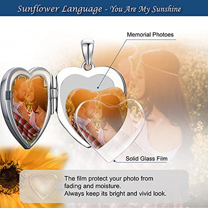 SOULMEET Sunflower/Rose/Daisy Heart Locket Necklace That Holds Pictures Keep Someone Near to You Sterling Silver/Gold Personalized Photo Locket Gift - style: C-Two Tone Rose locket+photo