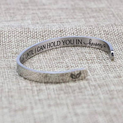 Memorial Gifts for Loss of Mom Dad In Memory of Jewelry Sympathy Bracelet | Bereavement Cuff Secret Message Engraved Grief Gifts for Women - style: Daughter Memorial-I'll hold you in my heart until I can hold you in heaven