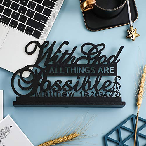Jetec Inspirational Table Sign Art Decoration, with Lord Possible | Faith Decor for Table Centerpiece, Wooden Base Metal Cutout, Home Living Room, Motivational Letter Sign - style: With Lord Possible