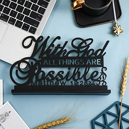 Jetec Inspirational Table Sign Art Decoration, with Lord Possible | Faith Decor for Table Centerpiece, Wooden Base Metal Cutout, Home Living Room, Motivational Letter Sign - style: With Lord Possible