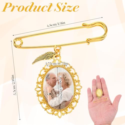 Wedding Bouquet Photo Charm, Lacy Oval Glass Picture Frame Memory Pin - color: Gold
