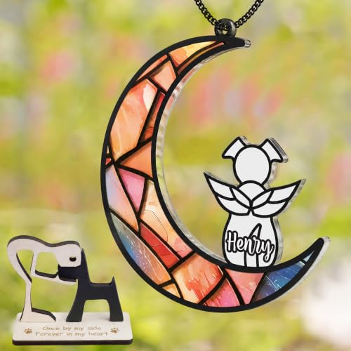 Angel Wings Dog Memorial Suncatcher Personalized Name Pet Rainbow Bridge Ornament Window Car Hanging Sympathy Gift for Loss of Pet Dog Passed Away Keepsake Remembrance Gifts for Dog Lovers - color: 07. Custom #7