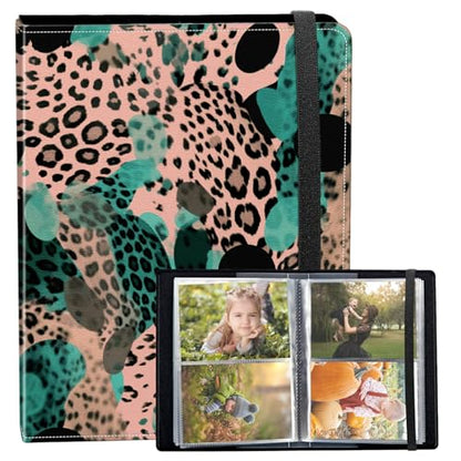 Photo Album 3.5x5 80 Photos Small Capacity PU Leather Cover, Leopard A Mini Photo Album 3.5x5 with Elastic band, Birthday Christmas Photo Albums Wedding Anniversary - color: Leopard A, size: 3.5*5 Holds 80 Photos