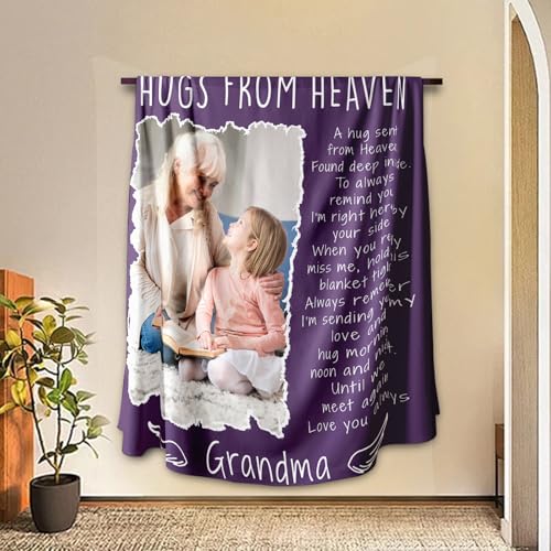 Arovene Ship Next Day, Custom Memorial Blanket with Photo - Printed in USA, A Hug from Heaven Blanket, Personalized Sympathy Gifts for Loss of Loved One Dad Mom Husband Wife Friend Dog Memorial Gifts - color: Style 08