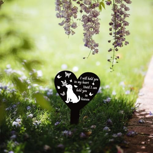 GLOBLELAND Heart Shaped Dog Butterfly Garden Stake for Dogs Memorial Remembrance Plaque Stake Cemetery Acrylic Waterproof Sympathy Garden Stakes for Yard Grave Cemetery - color: Butterfly Dog