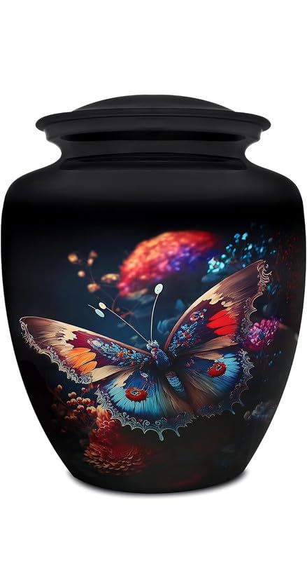 Butterfly Garden | Medium Size Urn for Human Ashes | Butterfly Cremation Urn for Adults, Decorative Handmade Cremation Urns with Velvet Bag - color: Butterfly Garden, size: 1 Medium Urn