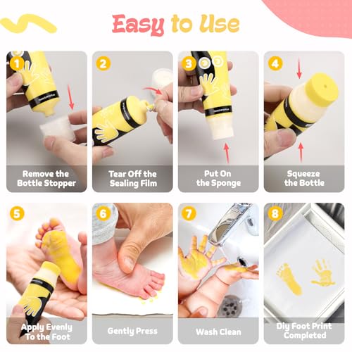 Nabance 2.54 fl oz Yellow Baby Hand and Footprint Friendly Paint, Dog Cat Paw Print Safe Paint, Non-Toxic Acid-Free, Safe Gentle for Home School Christmas New Year DIY Keepsake Stamp - color: Yellow