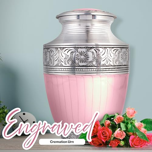 Alpha Living Home Cremation Urn for Human Ashes, 200+ cu in, Pink Silver - color: Pastel Silver, size: Hand Engraved