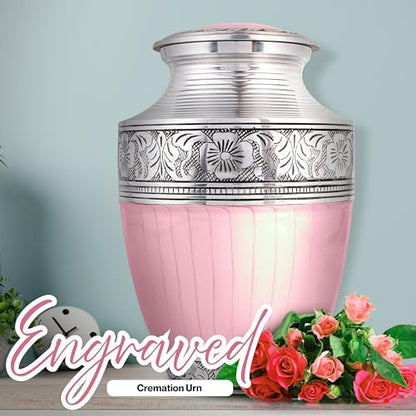 Alpha Living Home Cremation Urn for Human Ashes, 200+ cu in, Pink Silver - color: Pastel Silver, size: Hand Engraved