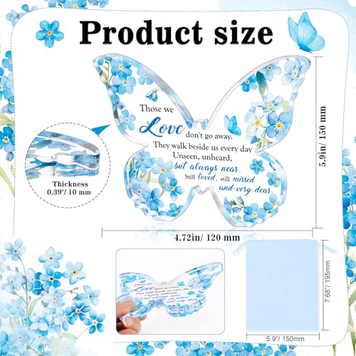 HOWAF Forget Me Not Gifts Sign, Sympathy Gifts for Loss of Loved One, Funeral Favor Blue Floral Butterfly Shape Acyclic Plaque, Memorial Keepsake, Bereavement Gift for Women Men