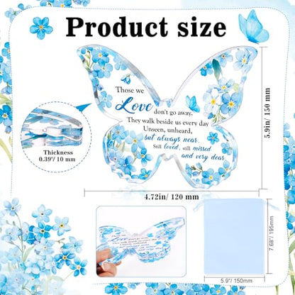 HOWAF Forget Me Not Gifts Sign, Sympathy Gifts for Loss of Loved One, Funeral Favor Blue Floral Butterfly Shape Acyclic Plaque, Memorial Keepsake, Bereavement Gift for Women Men