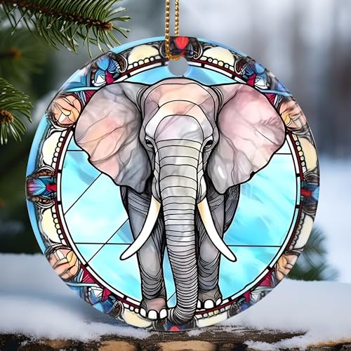 Touber Christmas Ornament, Christmas Decoration, Holiday Present Idea, Heirloom Keepsake, Round Ceramic, Gift Exchange, Gift Idea, Elephant - color: Elephant