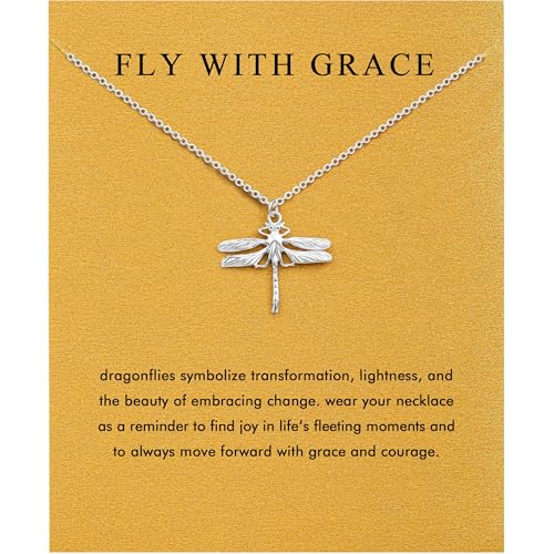Baydurcan Pendant Necklace for Women Friends Sister Birthday Christmas Gift | Silver Evil Eye Ankh Mary Friendship Dragonfly Hummingbird Snake Turtle Pendant Necklace for Her Just Because Gifts - style: Dragonfly