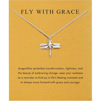Baydurcan Pendant Necklace for Women Friends Sister Birthday Christmas Gift | Silver Evil Eye Ankh Mary Friendship Dragonfly Hummingbird Snake Turtle Pendant Necklace for Her Just Because Gifts - style: Dragonfly