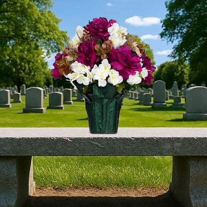 Fall Artificial Flowers - Grave Decoration - Home Décor - Pot Flowers - Plum Peony and White Hydrangea Flowers in Pot - size: Pot