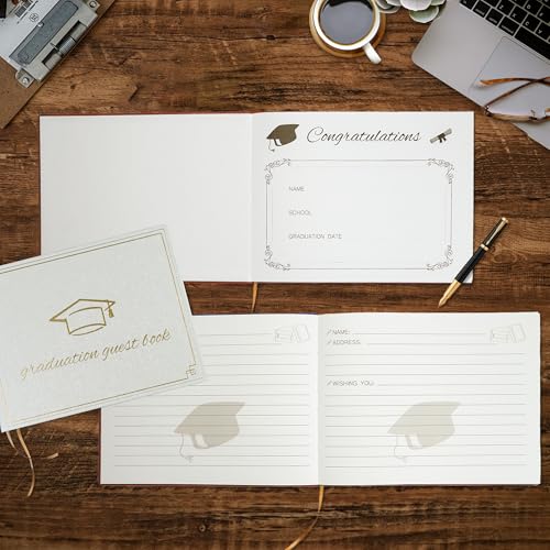 Graduation Guest Book 2026 - Memory Scrapbook for College Gifts Graduation, Guest Book for Graduation Party Sign-In with Custom Message 120 Pages, 7x9 Inch Elegant Graduation Yearbook (White) - color: white