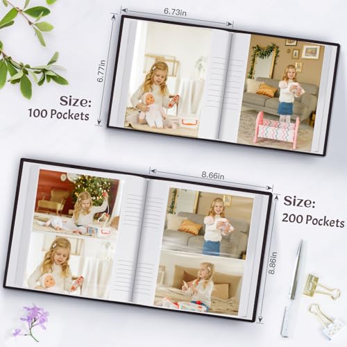 Popotop Photo Album 4x6 100 Photos with Writing Space, Leather Cover Album with Display Picture Window, Photo Book for Wedding Family Baby Gift - color: Coffee, size: 100 Pockets