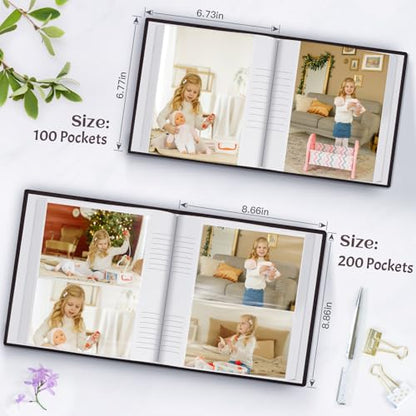 Popotop Photo Album 4x6 100 Photos with Writing Space, Leather Cover Album with Display Picture Window, Photo Book for Wedding Family Baby Gift - color: Coffee, size: 100 Pockets