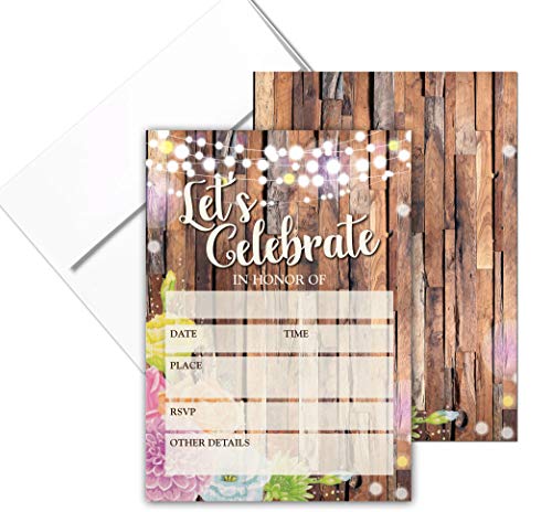 Rustic Fill-in Party Invitations with Envelopes - 25 Let's Celebrate Colorful Invites & Envelopes - Wedding, Baby Shower, Rehearsal Dinner, Birthday Party (Rustic Lets Celebrate) - color: Rustic Lets Celebrate