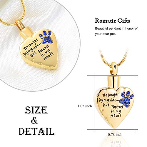 memorial jewelry No Longer by My Side,But Forever in My Heart Carved Locket Cremation Urn Necklace for Pet Dog Cats - color: Gold-Blue