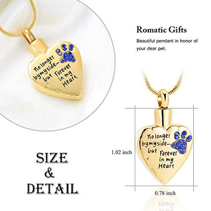 memorial jewelry No Longer by My Side,But Forever in My Heart Carved Locket Cremation Urn Necklace for Pet Dog Cats - color: Gold-Blue