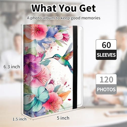 Photo Album 4x6 120 Pockets Photos with Elastic Band PU Leather Photo Books Small Mini Capacity Picture Album for Family Wedding Anniversary Baby Vacation Pictures,Art Watercolor Hummingbird - color: Art Watercolor Hummingbird