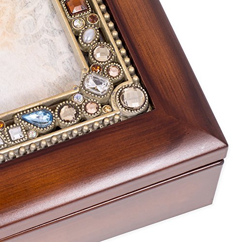 Cottage Garden Dearest Daughter Heartfelt Memories Jeweled Lid Musical Jewelry Box with Dark Wood Finish - Plays Amazing Grace