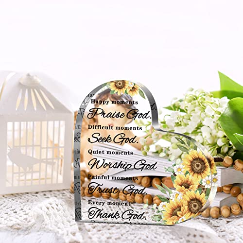 Christmas Bible Verses Decor Christian Gift for Woman Inspirational Quotes Prayer Room Happy Moment Praise God Acrylic Hearts Home Office Table Shelf (Sunflower), As Pictures Shown - style: Sunflower