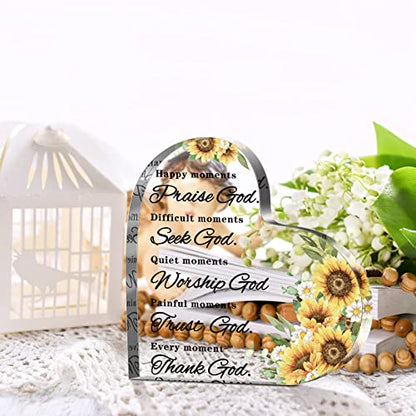 Christmas Bible Verses Decor Christian Gift for Woman Inspirational Quotes Prayer Room Happy Moment Praise God Acrylic Hearts Home Office Table Shelf (Sunflower), As Pictures Shown - style: Sunflower