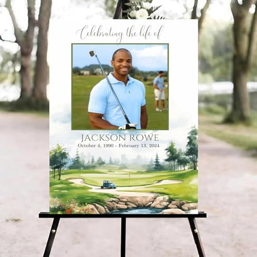 Golf Outdoors Funeral Welcome Sign, Celebration of Life Welcome Sign, in Loving Memory Sign, Celebration of Life Funeral Sign, Celebration of Life Sign, Memorial Sign with Photo #Yu12 - color: Version #20