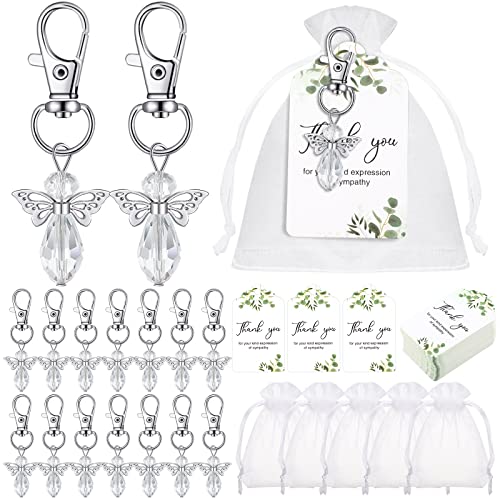 Hicarer 60 Set Funeral Favors, Celebration of Life Favors Angel Keychains Organza Bags Sympathy Thank You Tags for Memorial Party Supplies Guest Return Favors Funeral Gifts - color: Transparent