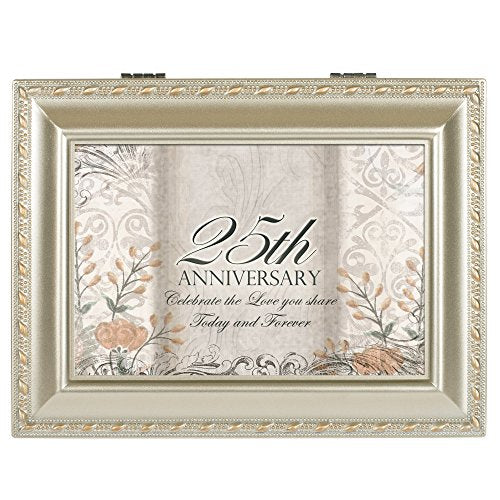Cottage Garden 25th Anniversary Silvertone Rope Trim Jewelry Music Box Plays Unchained Melody