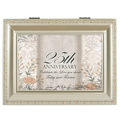 Cottage Garden 25th Anniversary Silvertone Rope Trim Jewelry Music Box Plays Unchained Melody