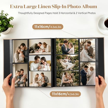 DazSpirit 4x6 Photo Album, 600 Photos, Large Capacity, Linen Hardcover | Beige Floral Photo Book, Acid-Free Slip-In Pages, Memory Album for Wedding, Baby, Anniversary, Travel and Family Photos - color: Beige