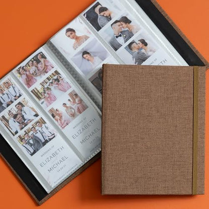 Hardcover Linen Photo Booth Photo Album - For Wedding or Party - Holds 80 Photobooth 2x6 Photo Strips - Slide In (UMBER BROWN, 2X6) - color: UMBER BROWN