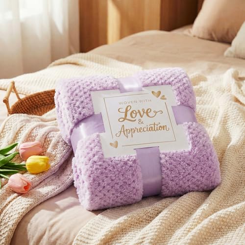 Self Care Gift Basket for Mom with Flannel Blanket, Cup, Socks, Eye Mask, Shower Cap, Get Well Soon Care Package for Women Mom Wife Girlfriend Sister (Purple) - color: Purple