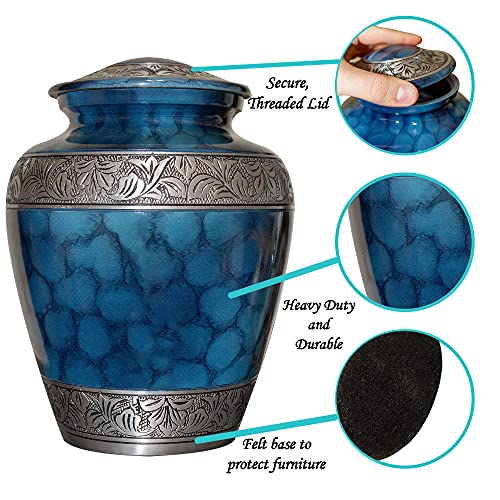 Extra Large Companion Human Funeral Cremation Urn, Personalized Double Urn for Two Adults (Blue) - color: Blue