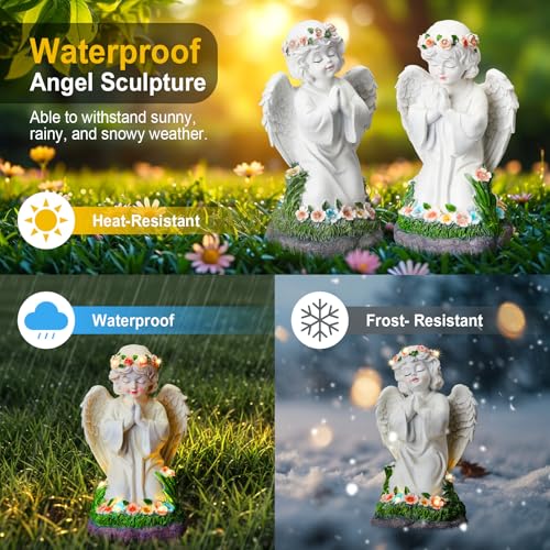 Amyhill 2 Pack Angel Garden Decor Statue Solar Outdoor Figurine Angel Gifts for Women Mom Grandma Light up Cherub Ornaments Outside Yard Lawn Patio Porch Sculpture Decorations