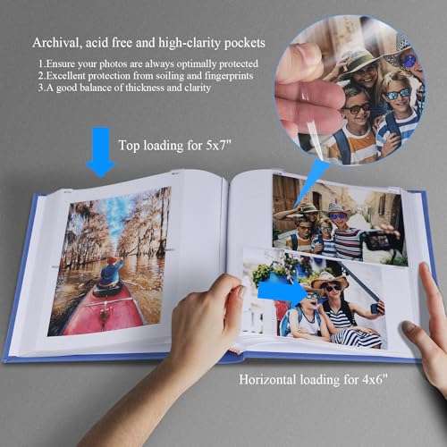 1DOT2 Photo Album with Writing Space, 100 Pages, Linen Cover, Blue - color: Blue