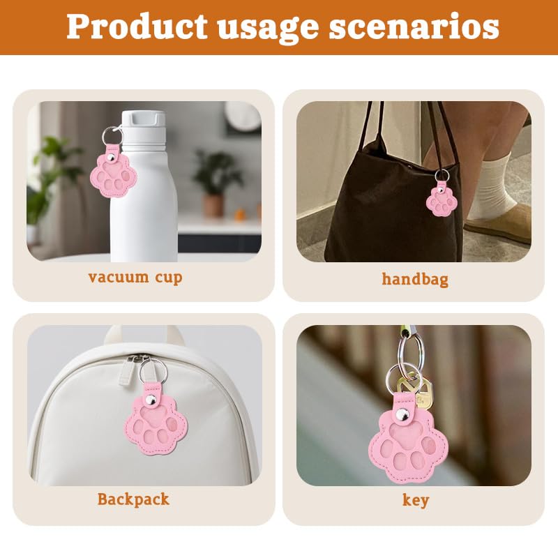 Leather Paw Print Keychain for Dog Cat Pet Hair Keepsake Keychain Sympathy Memorial Gift for Loss of Cat Dog Puppy - color: Pink