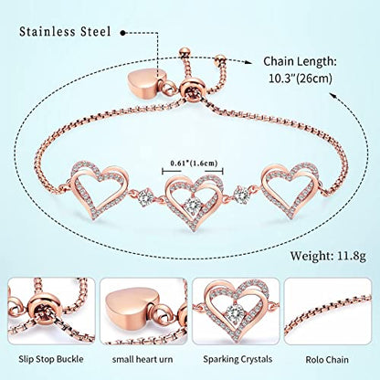 shajwo Heart Urn Bracelet for Ashes for Women - color: Rose Gold-White