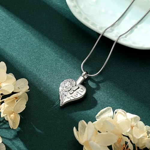 Love Heart Cremation Jewelry Urn Necklaces Butterfly Urn Necklaces for Ashes Memorial Keepsake Pendant for Women Men Gifts With Funnel Kit & Bag - color: Silver